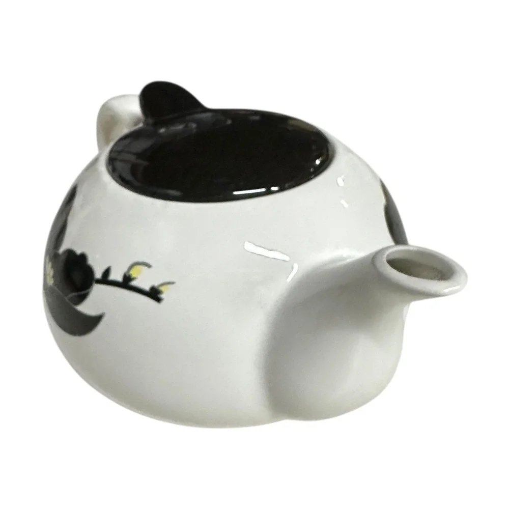 VTG Furama Ceramic Teapot Floral Black Lid White Flower Design Kitchen MCM Decor